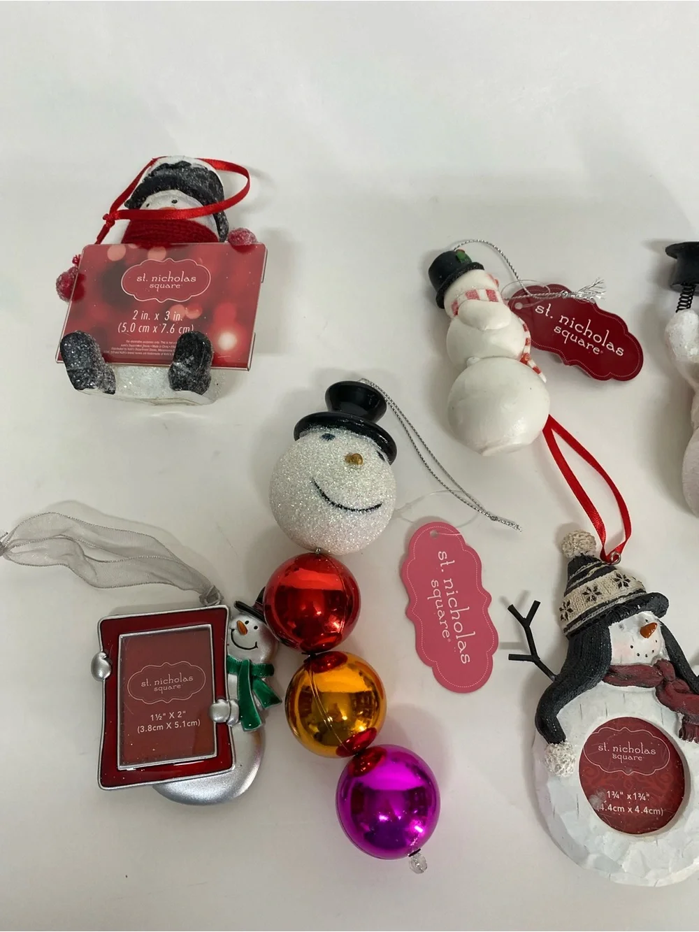 St. Nicholas Square Cracker Barrel Multicolor Snowman Ornament Lot of 8 Holiday
